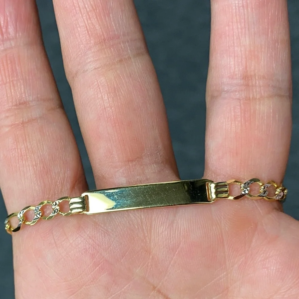 Solid 14K Yellow Gold Figaro Baby ID Bracelet 6 inches